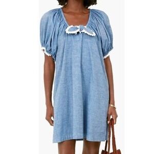 Pomander Place Tuckernuck Blue Marl Chambray Luca Mini Dress Puff Sleeve Medium